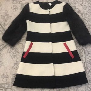 Faux fur black and white pea coat